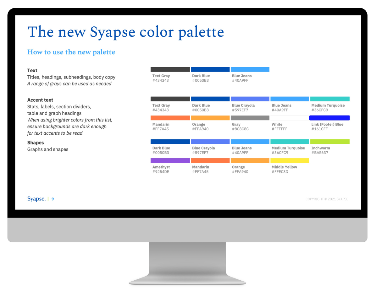 Create Forward Design: Syapse Corporate Presentation Template Color Guidance